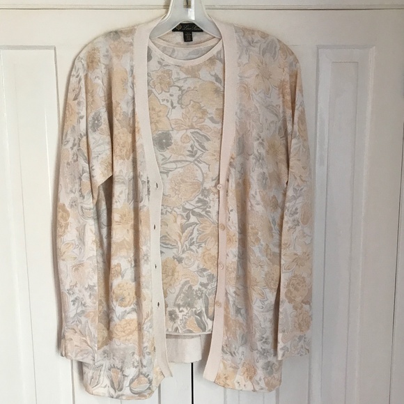 LORO PIANA FLORAL CASHMERE/SILK CARDIGAN TANK TWIN SET - Picture 4 of 11